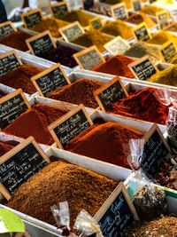 High angle view of food for sale at market stall