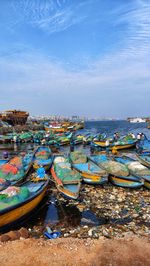 Aerial view of boats moored at harbor