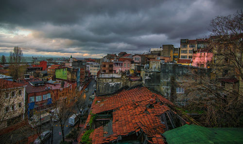 View of buildings against cloudy sky