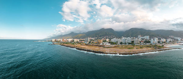 Aerial panoramic view of caraballeda de la costa coastline, vargas state, venezuela,