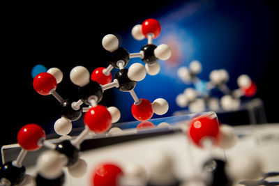 Close-up of molecular structures on table in laboratory