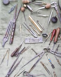 Directly above shot of work tools on table
