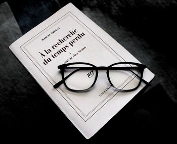 High angle view of eyeglasses on table