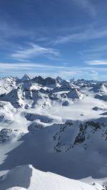 Scenic view of snow covered mountains against sky