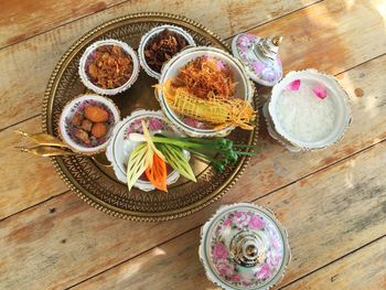 High angle view of food on table