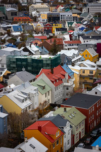 High angle view of buildings in city