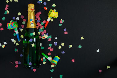 High angle view of multi colored candies on table