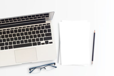 High angle view of laptop on table