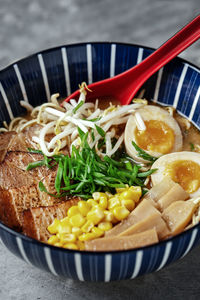 High angle view of food in bowl on table