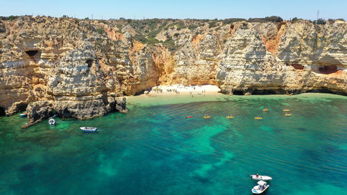 Scenic view of sea by cliff