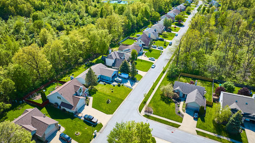 High angle view of buildings in city