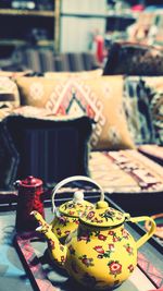 Close-up of tea cup on table