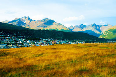 Scenic view of snowcapped mountains against sky