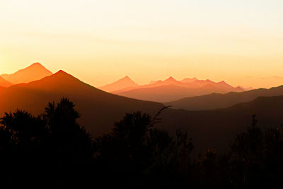 Scenic view of silhouette mountains against sky during sunset