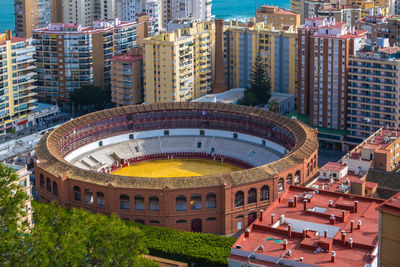 High angle view of buildings in city