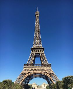 Low angle view of eiffel tower against clear sky