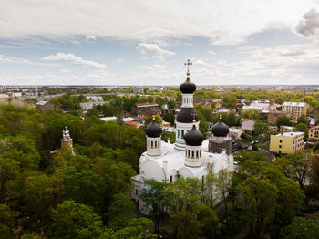 High angle view of townscape against sky