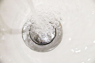 High angle view of water in kitchen sink