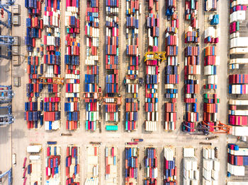 High angle view of cargo container at warehouse harbor