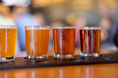 Close-up of beer in glass on table