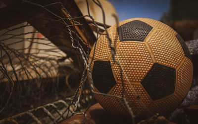 Close-up of an abandoned soccer ball