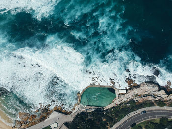 High angle view of sea waves