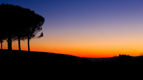 Silhouette trees against sky during sunset