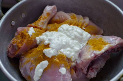 Close-up of breakfast in cooking pan