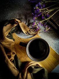 High angle view of coffee on table