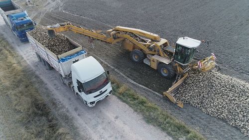 High angle view of vehicles on road