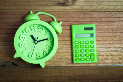 Close-up of clock on table