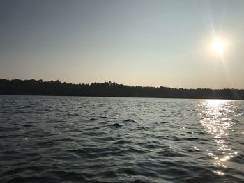 Scenic view of lake against clear sky during sunset