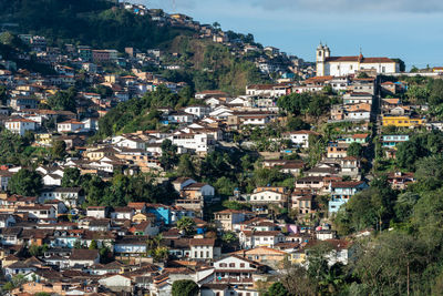 High angle view of buildings in town