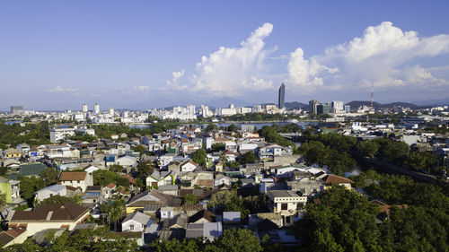 High angle view of townscape against sky