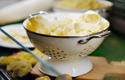 Close-up of ice cream in bowl on table