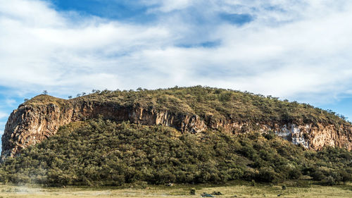 Rock formations on landscape against sky