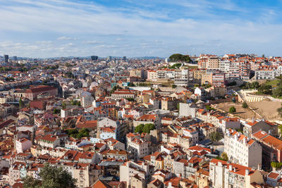 High angle view of townscape against sky