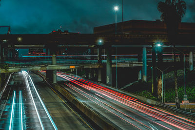 Light trails on road at night