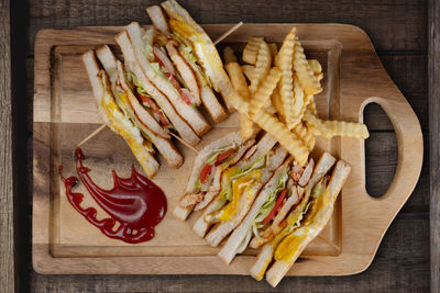 High angle view of hot dog on table