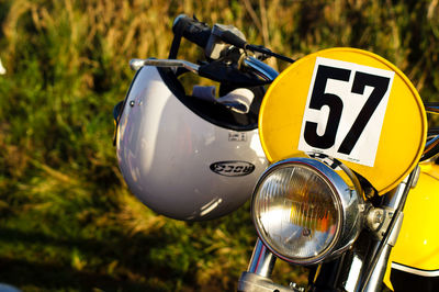 Helmet hanging on motorcycle