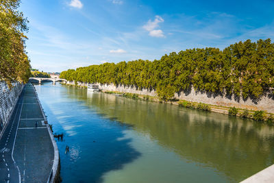 Scenic view of river by trees against sky