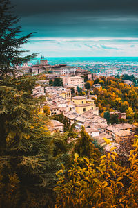 High angle view of townscape against sky