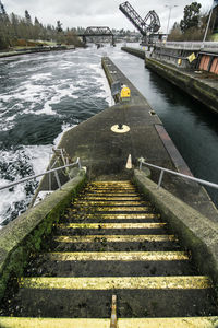 High angle view of bridge over river