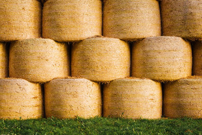 Scenic view of hay bale. hay bale in a row 