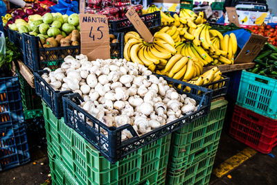 High angle view of fruits for sale at market stall