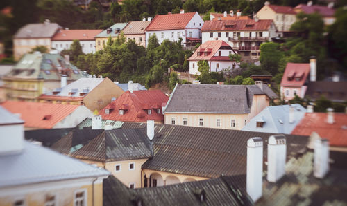 High angle view of buildings in town