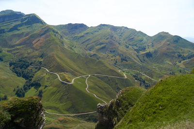 High angle view of mountains against sky