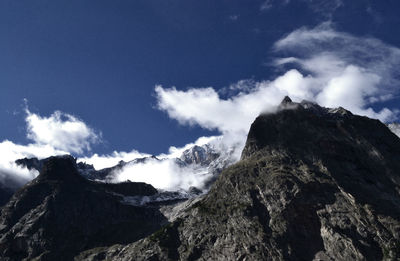 Panoramic view of snowcapped mountains against sky