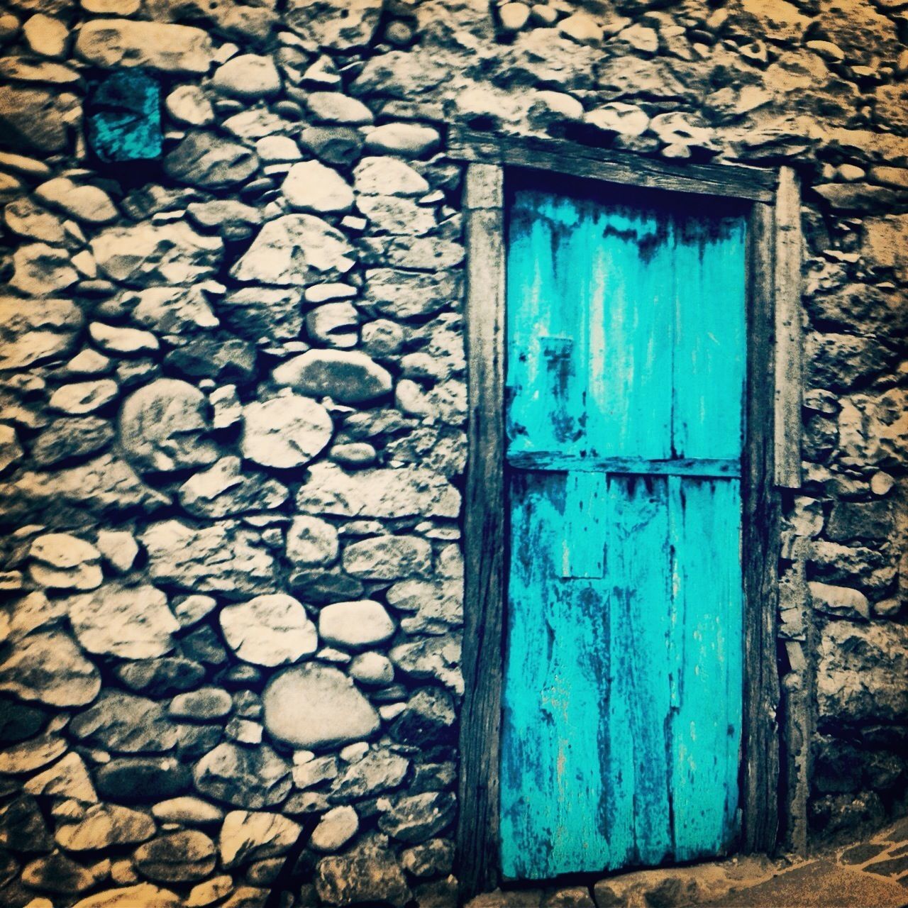 built structure, architecture, building exterior, blue, damaged, abandoned, window, wall - building feature, old, weathered, deterioration, obsolete, closed, house, run-down, door, wall, day, bad condition, no people