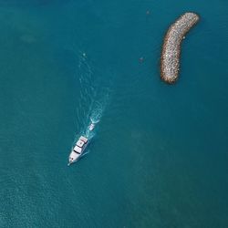 High angle view of boat on sea